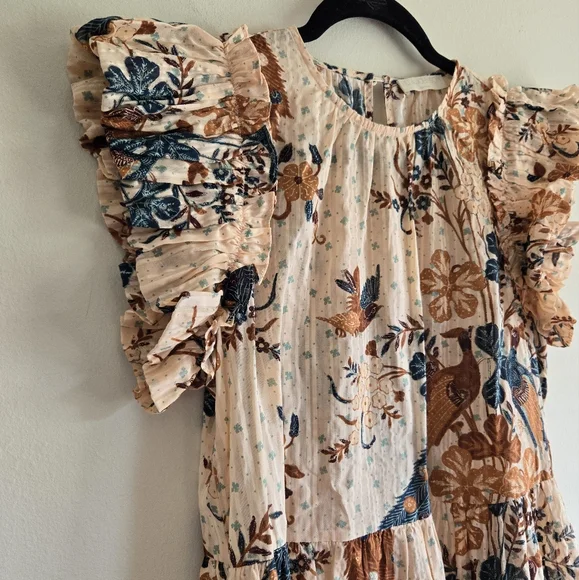 Ulla Johnson Etta Floral Ruffle Sleeve Midi Dress Boho Swing Prairie Dress - Picture 7 of 13